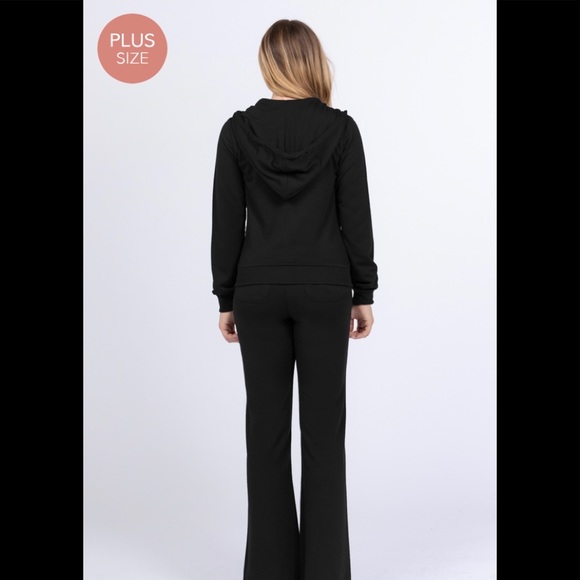 Black French terry long sleeve hoodie zip up jacket and pant set - Picture 4 of 4